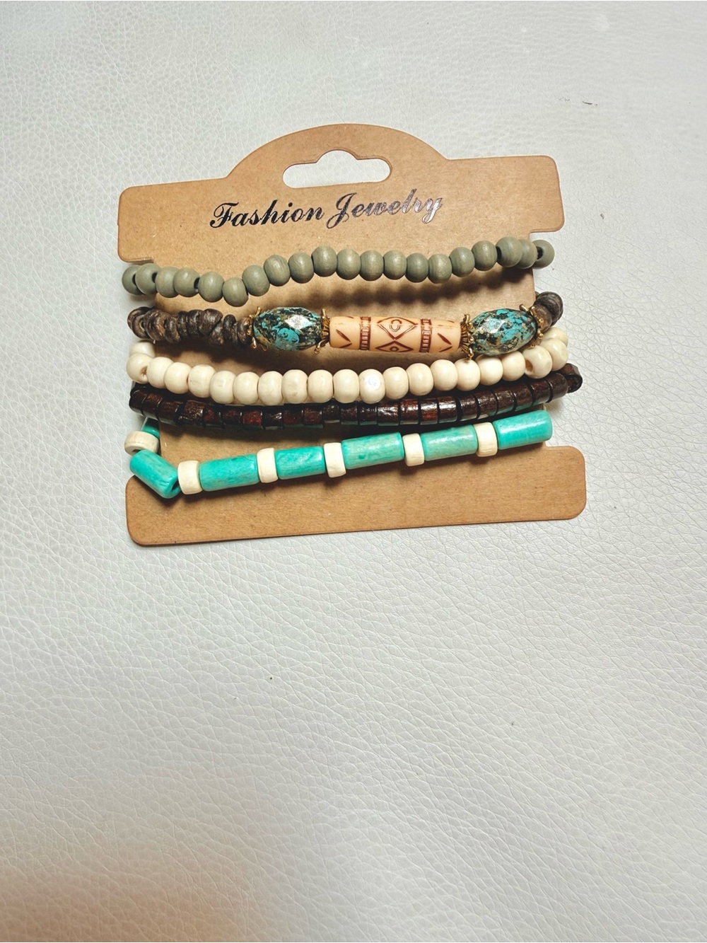 Set of 2 Turquoise, Brown & White Stacking Bracelet - Picture 2 of 3